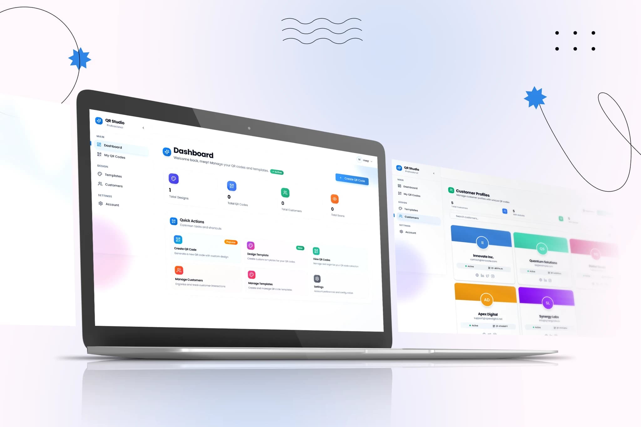 TapNFC QR and NFC management dashboard on a laptop